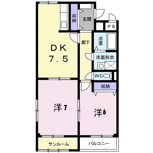 コンフォルターブル(2DK/3階)の間取り写真
