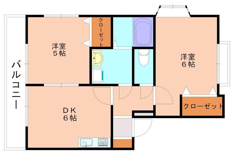 ルートピア古賀F(2DK/1階)の間取り写真