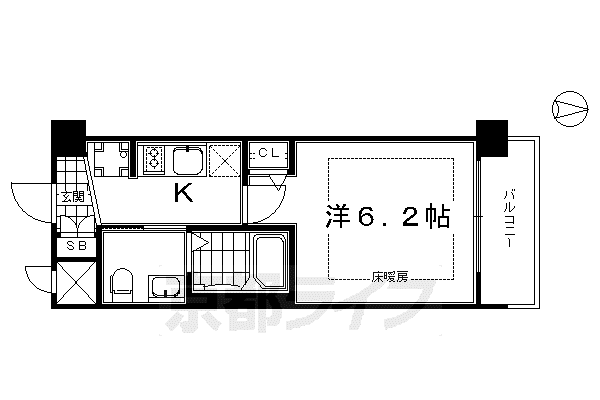 近鉄京都線 東寺駅 徒歩4分 7階建 築14年(1K/2階)の間取り写真