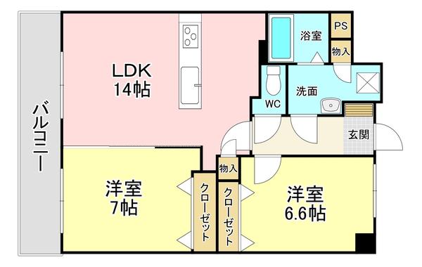 ニューリバー三萩野(2LDK/8階)の間取り写真