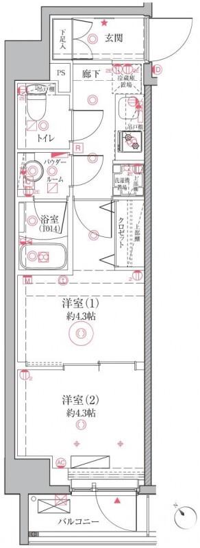クレイシア立川(2K/2階)の間取り写真