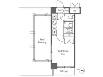 LA SANTE広尾(1K/4階)の間取り写真