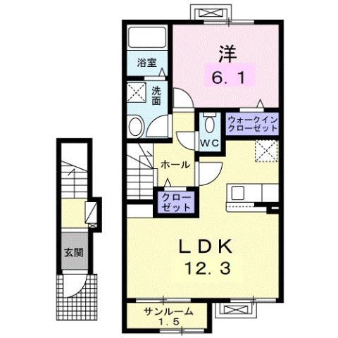 ベルグランツIIIA・B(1LDK/2階)の間取り写真