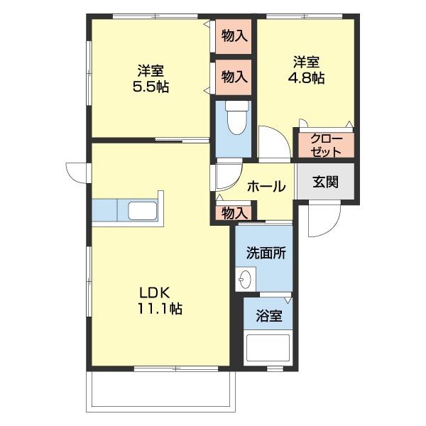 パレスデュオ照(2LDK/2階)の間取り写真