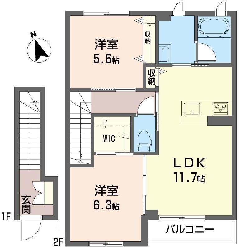 エクラール山田(2LDK/2階)の間取り写真
