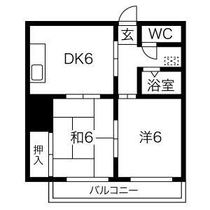 マンション服部(2DK/1階)の間取り写真
