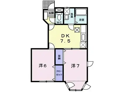 エスポワール酒津(2DK/1階)の間取り写真