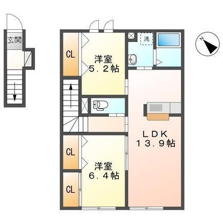 コンフォータブルプレイス(2LDK/2階)の間取り写真