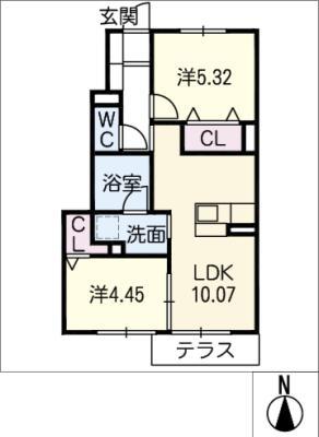 カトルセゾン(2LDK/1階)の間取り写真
