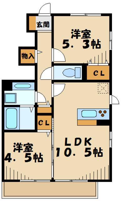 NIJI-CORTニジコート(2LDK/1階)の間取り写真