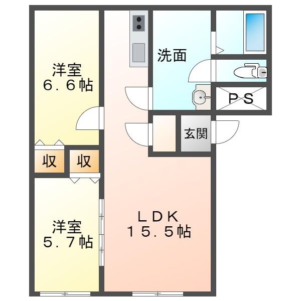 ヒーロー明見(2LDK/2階)の間取り写真