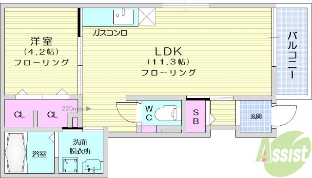 アルカディアⅡ(1LDK/1階)の間取り写真