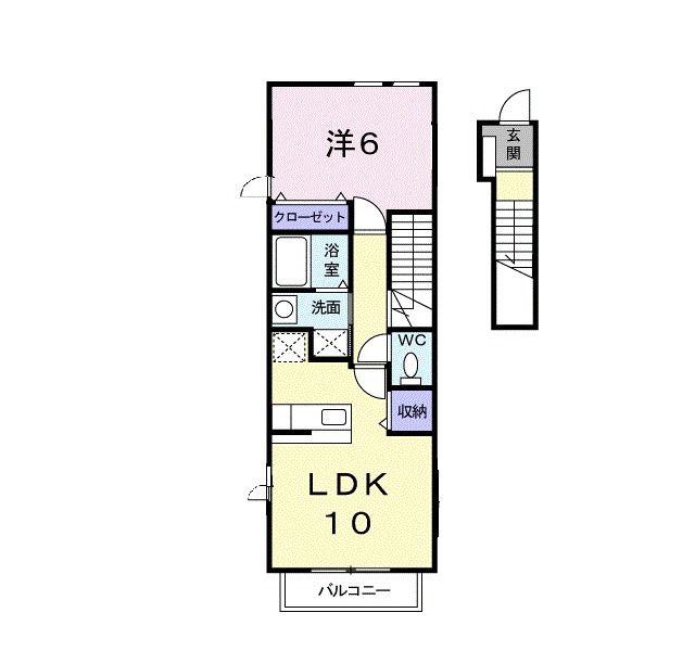 カーサ・ソーレA(1LDK/2階)の間取り写真