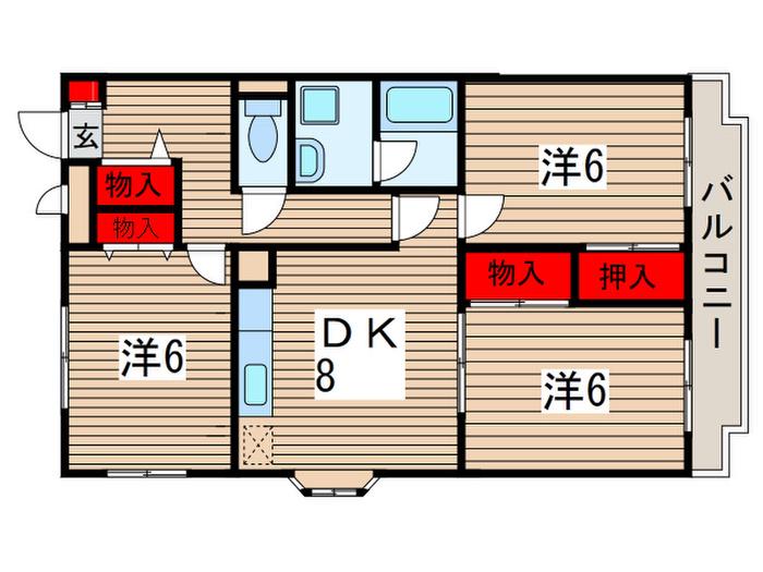 ハイツ城山(3DK/1階)の間取り写真