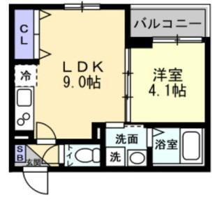 グランシェード川入(1LDK/2階)の間取り写真