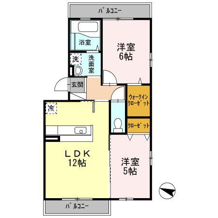 グランドゥール I棟(2LDK/2階)の間取り写真