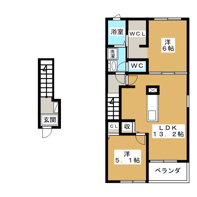 フォーエバー SUN(2LDK/2階)の間取り写真