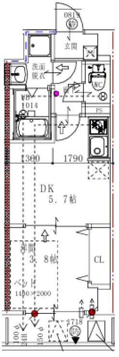 ARCA九条(1DK/8階)の間取り写真