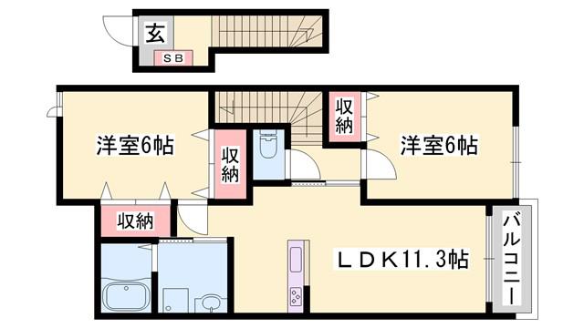 ベンファーター(2LDK/2階)の間取り写真
