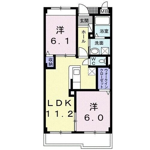 シャン・ド・フルールII(2LDK/2階)の間取り写真