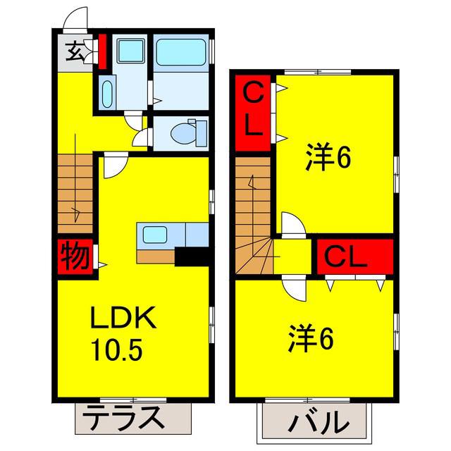 ボナールC(2LDK/1階)の間取り写真