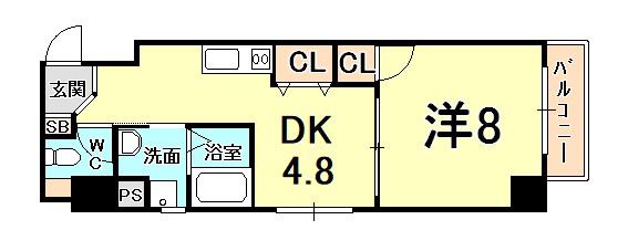 プライマル西宮夙川(1DK/9階)の間取り写真