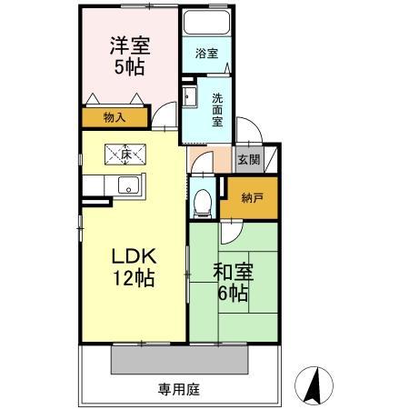グリーンパーク大善寺II B棟(2LDK/1階)の間取り写真