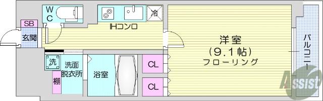 レジディア榴岡 ウエスト棟(1K/5階)の間取り写真