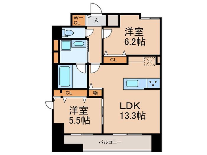 WONNAL堺筋本町(2LDK/4階)の間取り写真