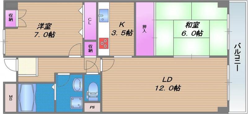 コンフォートヴィラ緑橋(2LDK/7階)の間取り写真
