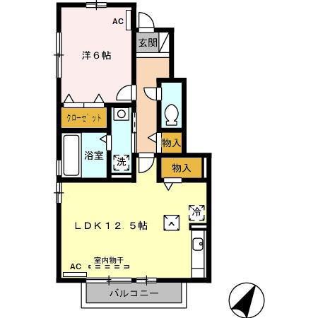 ソシエA棟(1LDK/1階)の間取り写真
