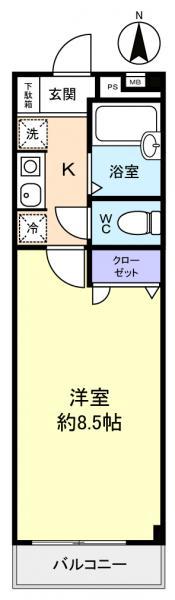 シティハウス表町(1K/3階)の間取り写真