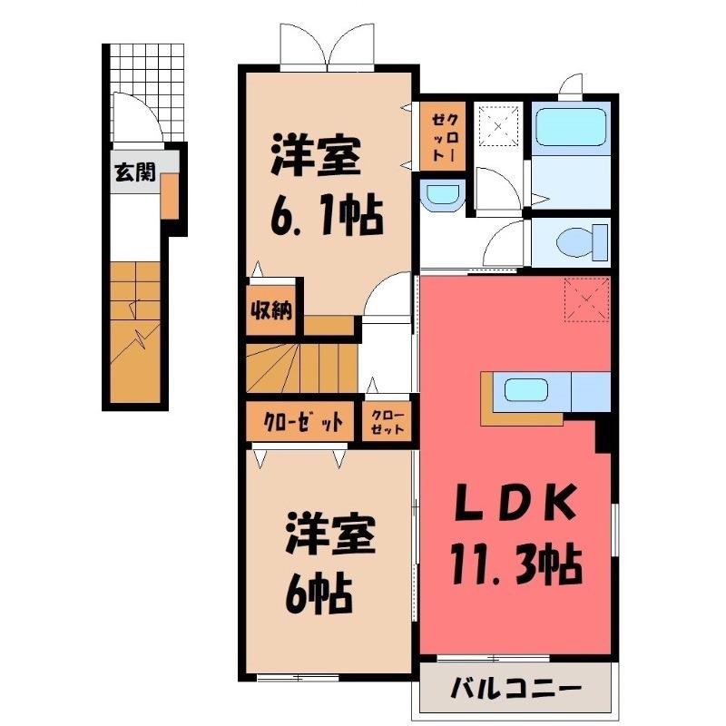 フルームA(2LDK/2階)の間取り写真