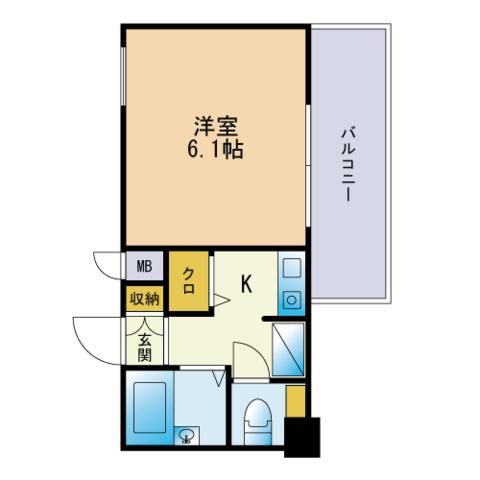 ライオンズマンション大濠第3(1K/12階)の間取り写真