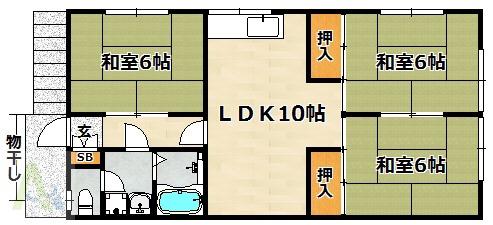 山陽電鉄本線 高速長田駅 徒歩11分 2階建 築39年(3LDK/2階)の間取り写真