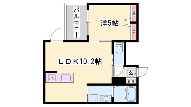 トレーノ加古川(1LDK/2階)の間取り写真
