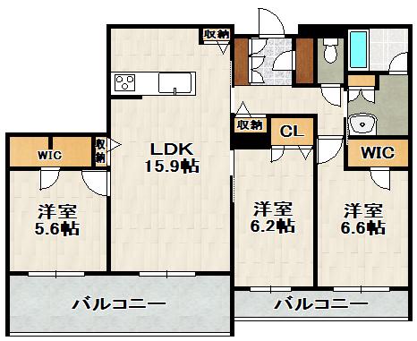 CELFENA 宝塚・川面 HAUTDEGAMME(3LDK/2階)の間取り写真