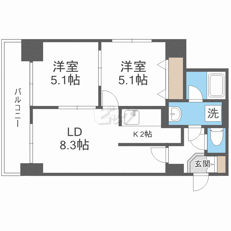 ラクラス札幌北7条(2LDK/9階)の間取り写真