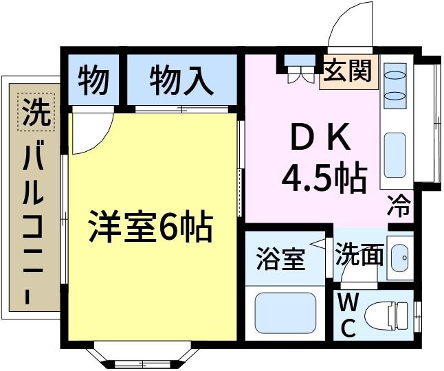 エベルコヤナギ(1DK/2階)の間取り写真