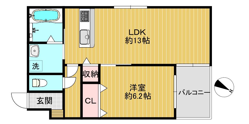ウエスト VALLEY KYOTO馬堀(1LDK/4階)の間取り写真