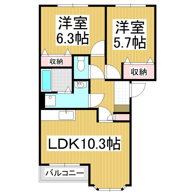 ベアキャニオン(2LDK/2階)の間取り写真