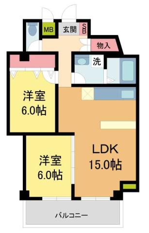 竹園マンション(2SLDK/3階)の間取り写真