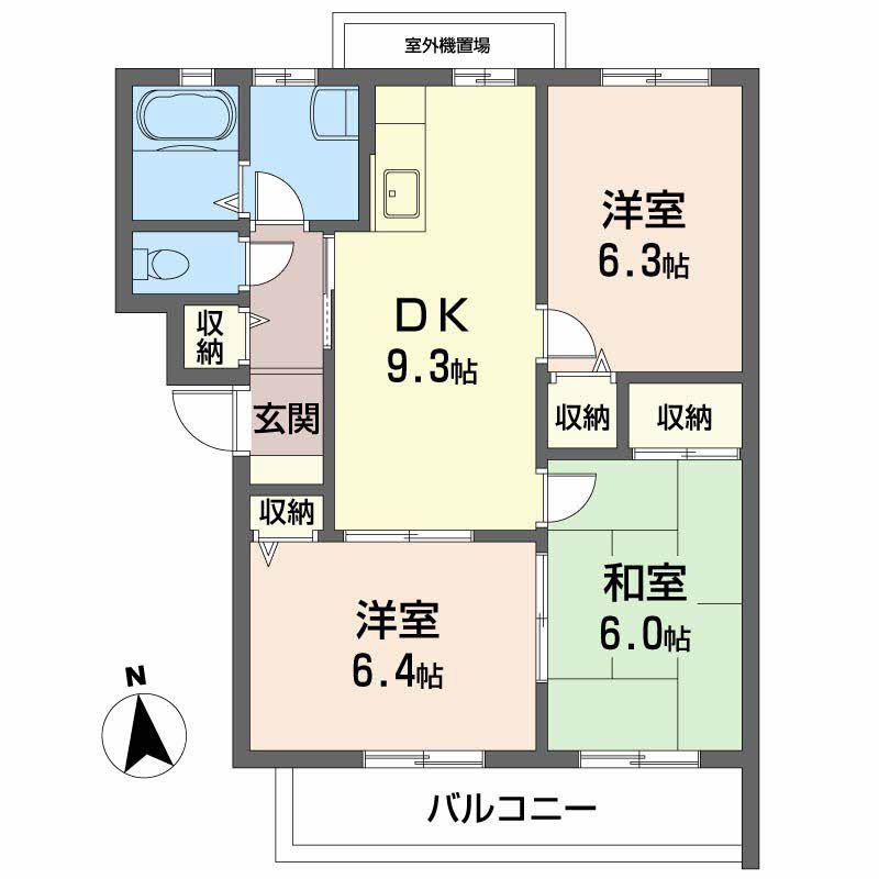 ヴィラージュ帆立C棟(3DK/1階)の間取り写真