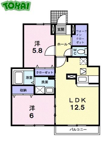 ドリーム・21 B棟(2LDK/1階)の間取り写真