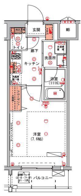 ハーモニーレジデンス門前仲町(1K/4階)の間取り写真