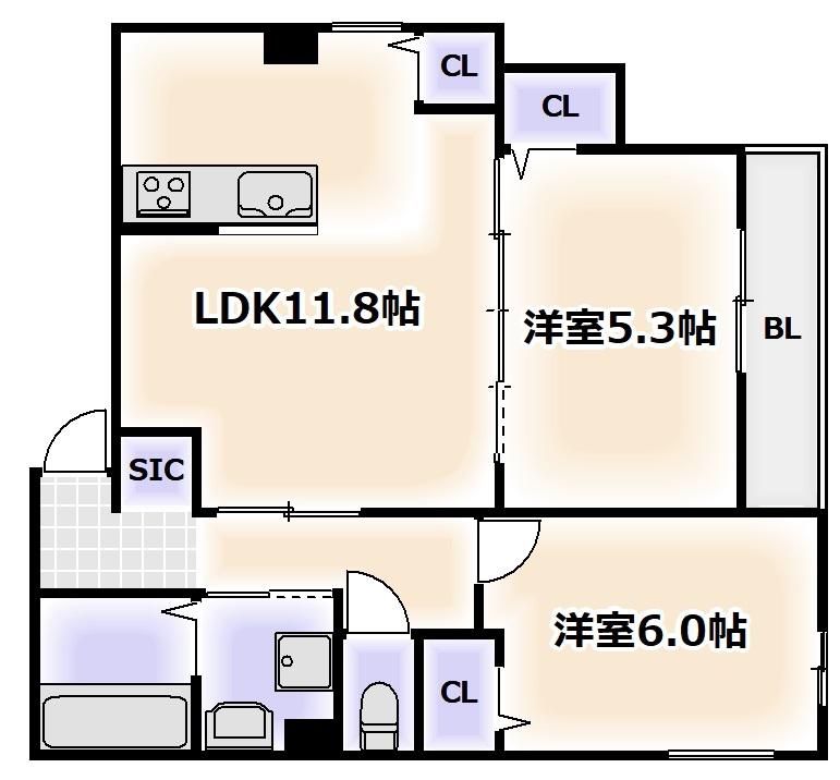 K1山ノ内(2LDK/1階)の間取り写真