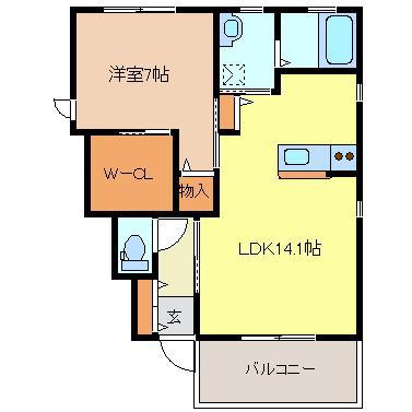 サニーガーデン花垣C(1LDK/1階)の間取り写真