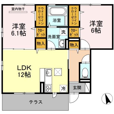イル ヴィラージュ B棟(2LDK/1階)の間取り写真