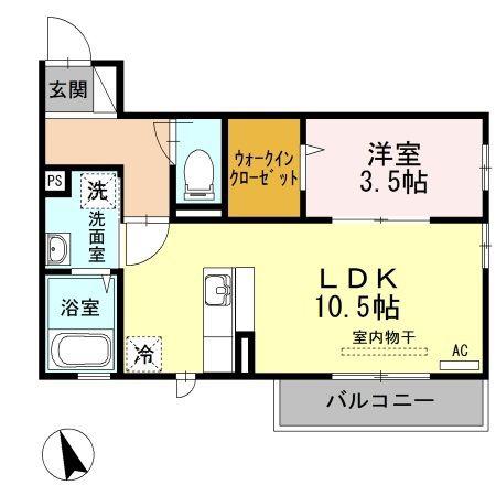 ハイブリッジ恵和町(1LDK/2階)の間取り写真