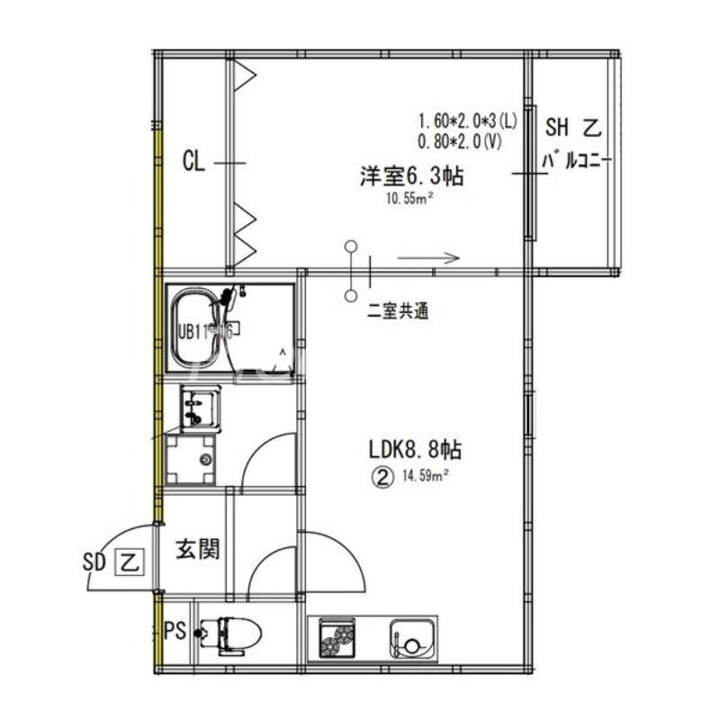 EIJU三津屋中(1LDK/2階)の間取り写真